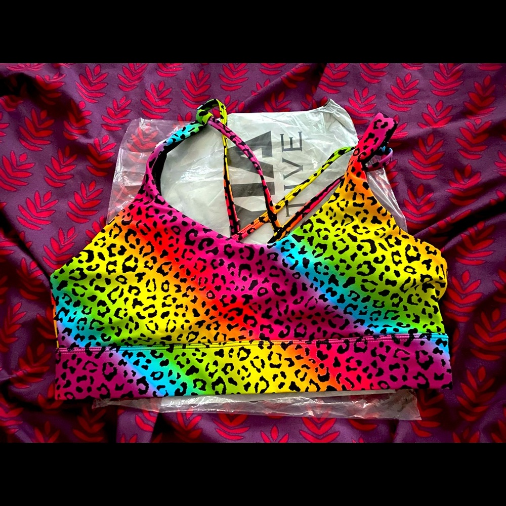 Rainbow Leopard Light n Tight Strappy Bra - XXL
